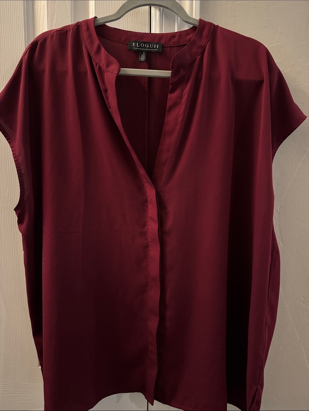 Eloquii maroon (Wine Red) Short-Sleeve V-Neck Blouse